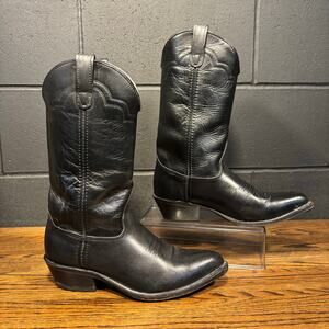 Vintage Men’s Black Leather Pull On Western Cowboy Boots Size 9 D